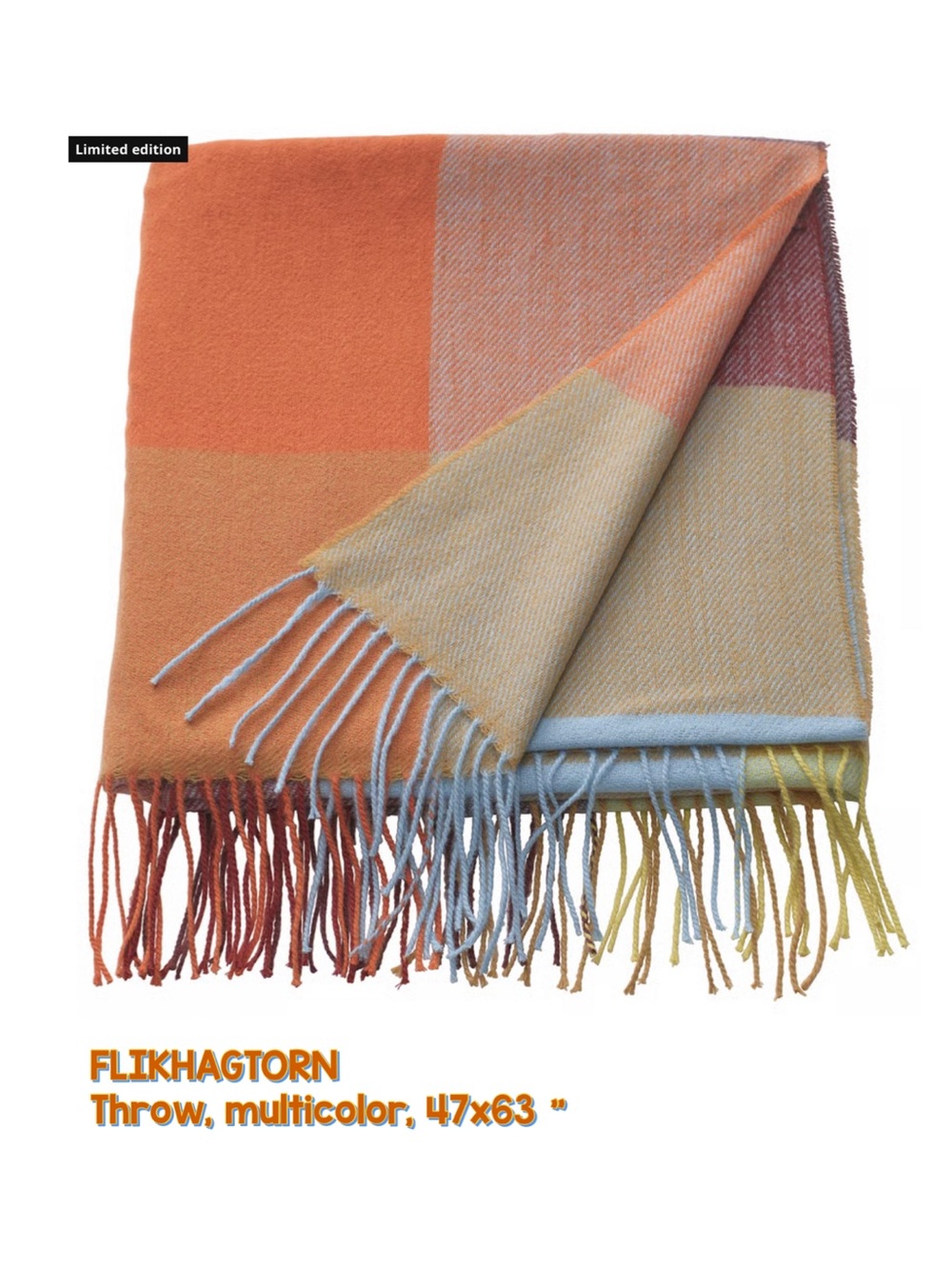 FLIKHAGTORN multicolor throw - Orange, Yellow, Light Blue, Brown